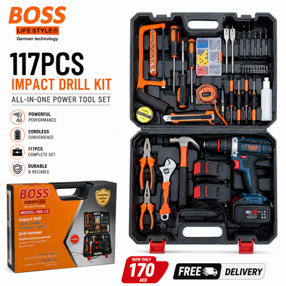 BOSS 117 PCS Impact Drill Kit – Complete Power Tool Set