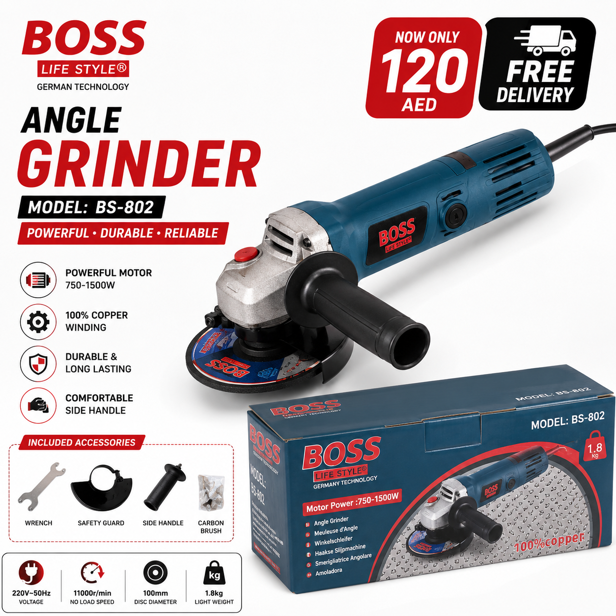 BOSS Angle Grinder BS-802