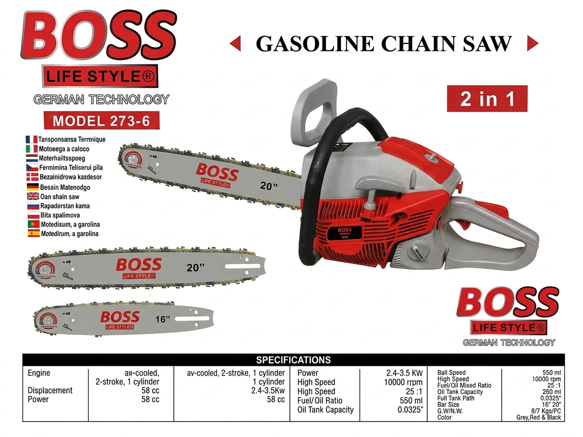 BOSS Gasoline Chain Saw – Model 273-6 Power