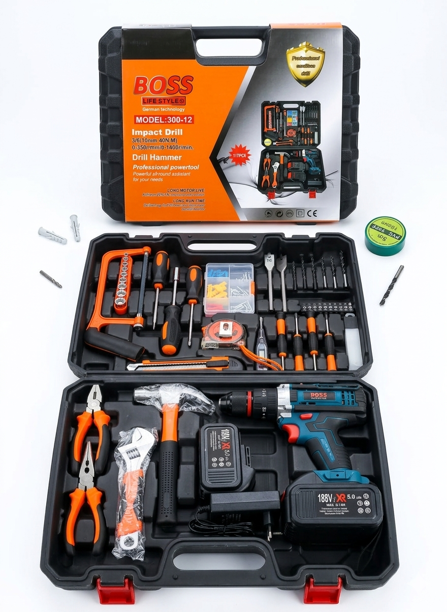 BOSS 117 PCS Impact Drill Kit – Complete Power Tool Set