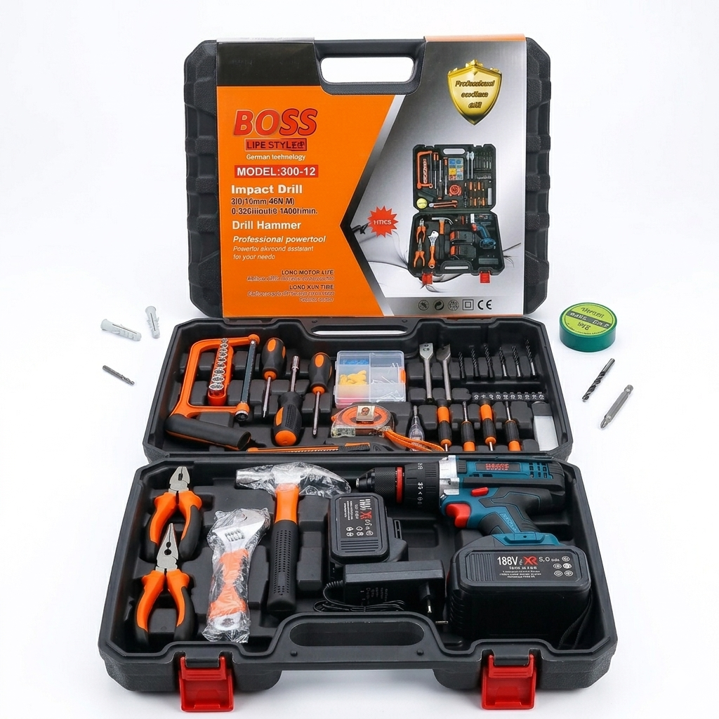 BOSS 117 PCS Impact Drill Kit – Complete Power Tool Set